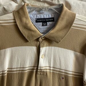 Tommy Hilfiger Men's Brown and White Polo Shirt